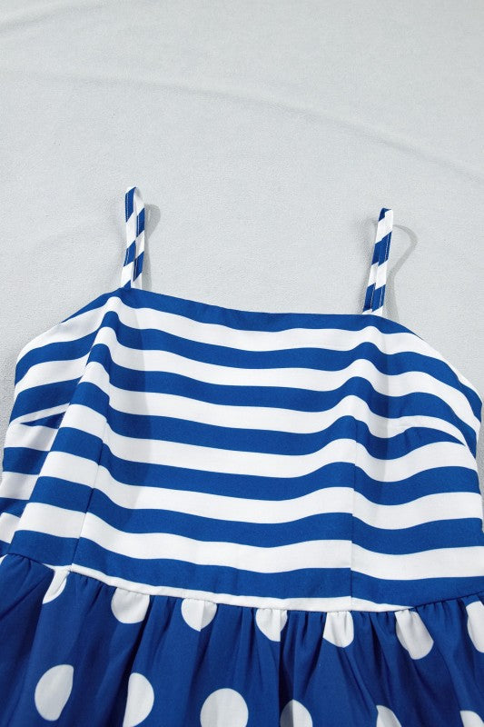 Stripe Polka Dot Patchwork High Waist Maxi Dress