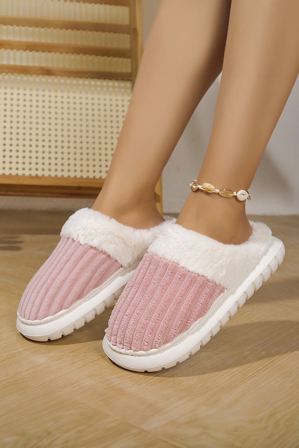 Dark Grey Colorblock Plush House Slippers