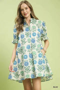 Floral Puff Sleeve Babydoll Dress with Side Pockets