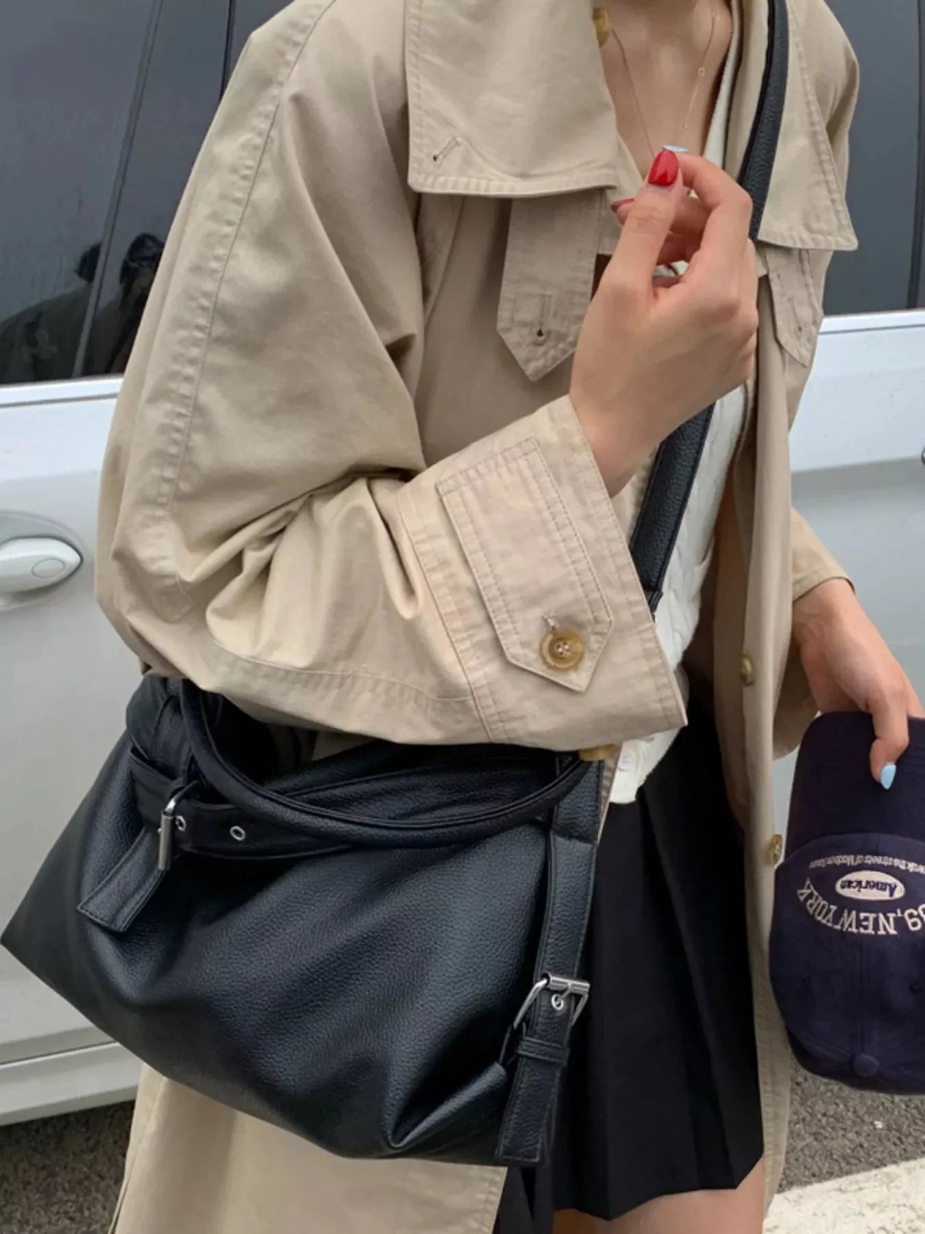 Decor Buckle Leather Shoulder Bag