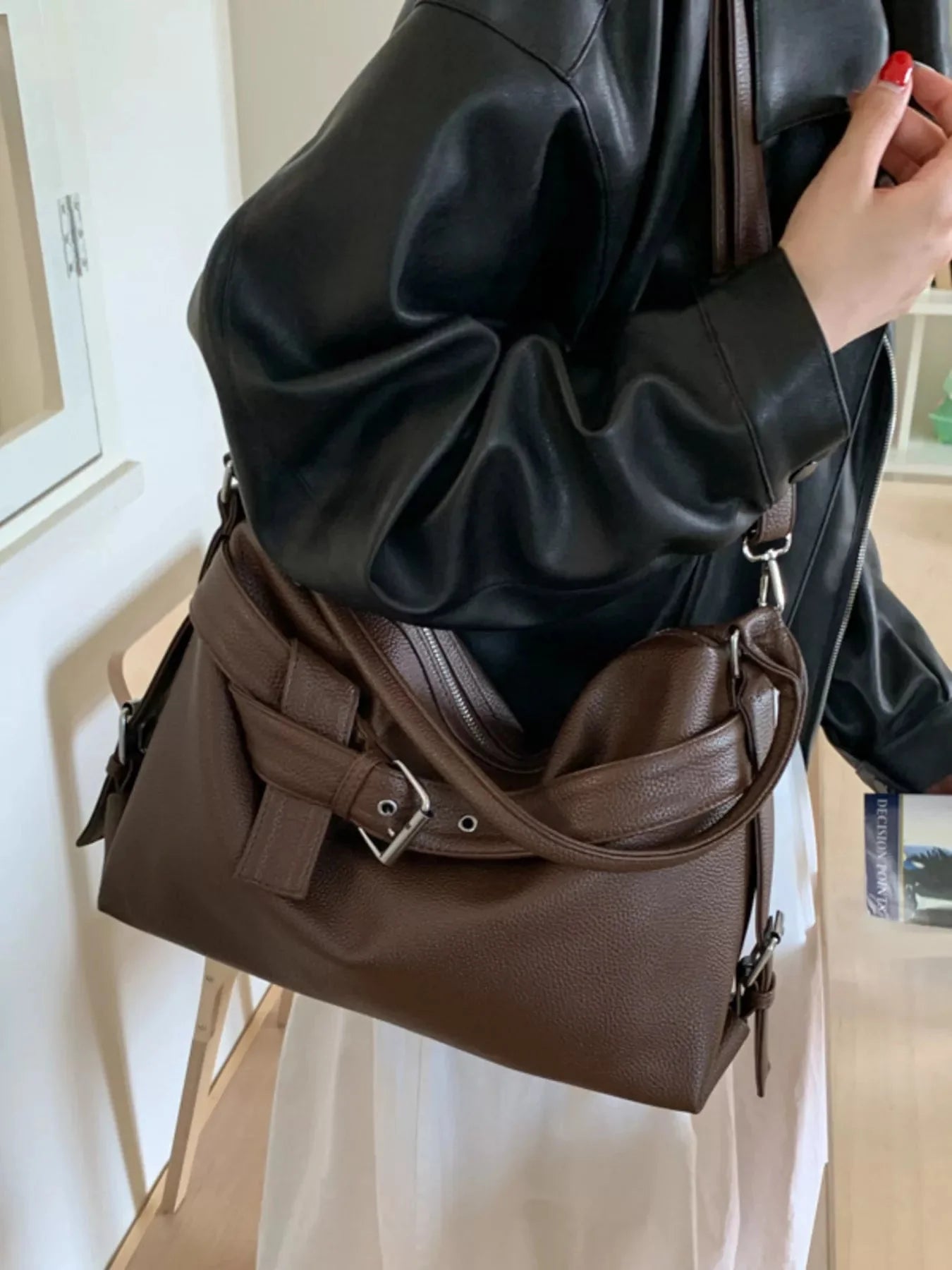 Decor Buckle Leather Shoulder Bag