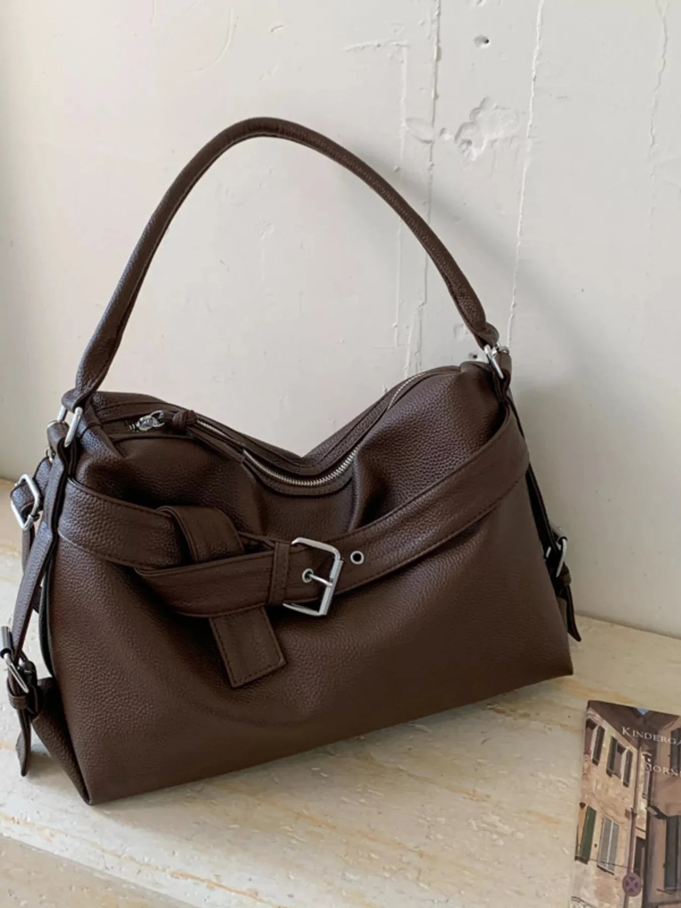 Decor Buckle Leather Shoulder Bag