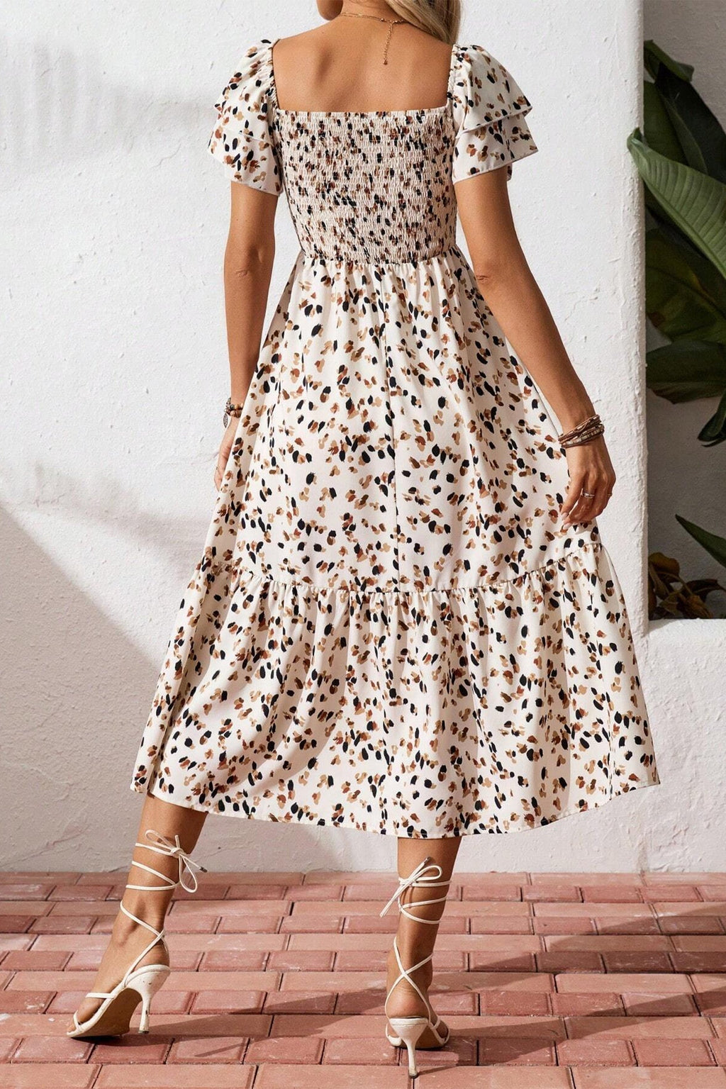 Ditsy Floral Smocked Square Neck Dress
