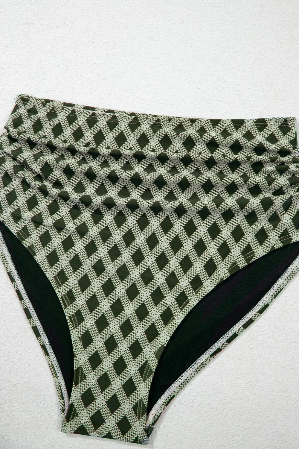 Dotted Mesh Plaid Patchwork High Waisted Swim Set