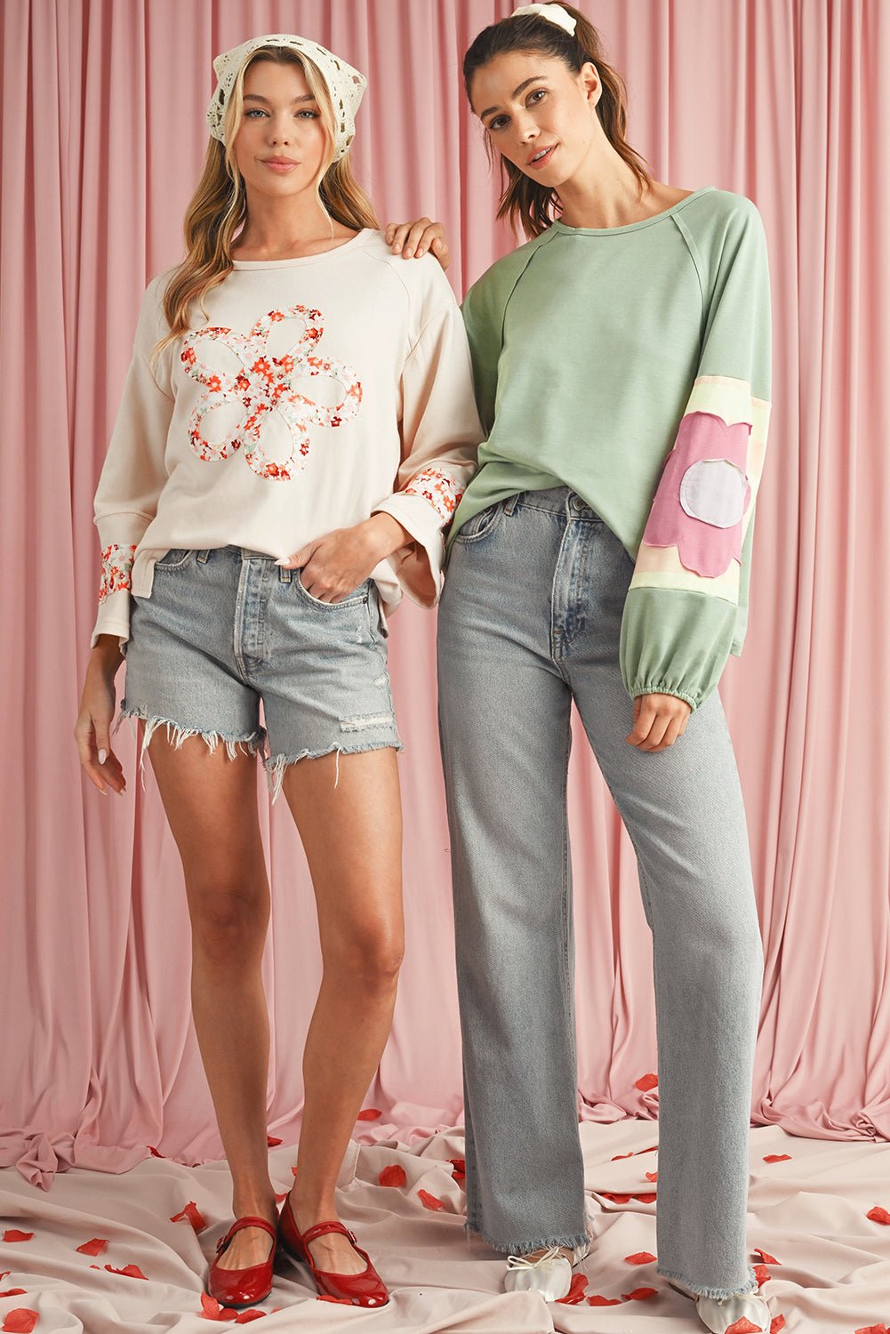 Dune Flower Patchwork Exposed Seam Raglan Sleeve Top