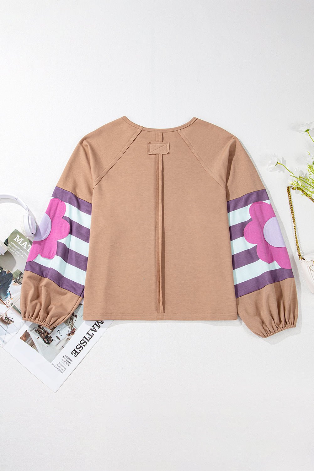 Dune Flower Patchwork Exposed Seam Raglan Sleeve Top