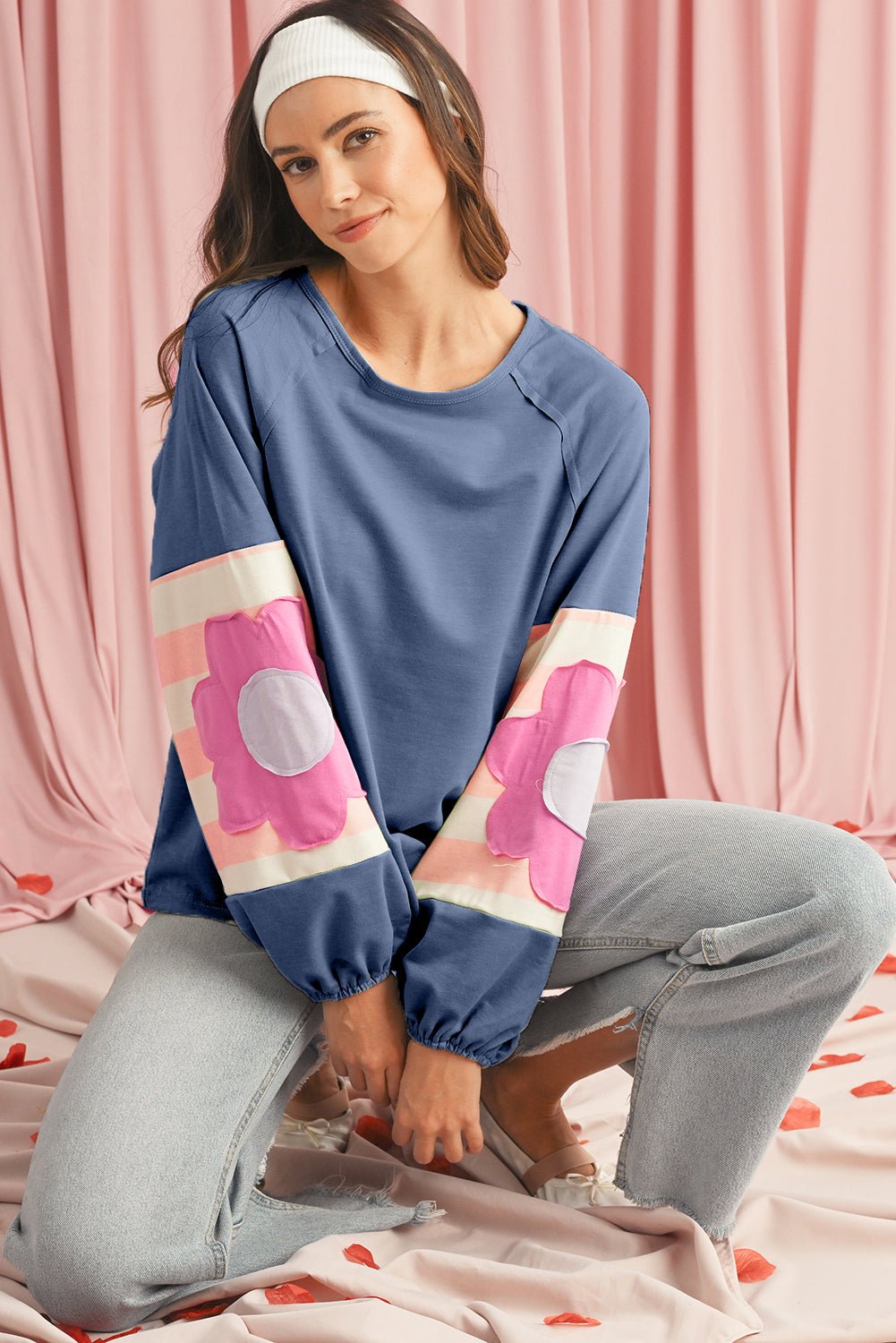 Dune Flower Patchwork Exposed Seam Raglan Sleeve Top
