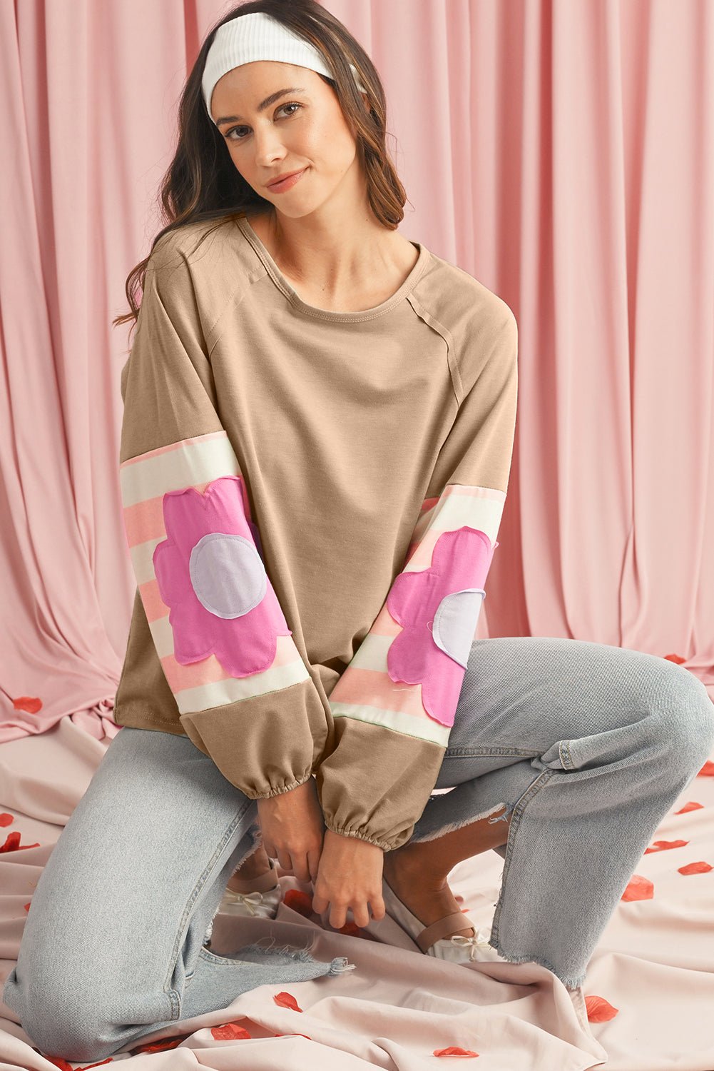 Dune Flower Patchwork Exposed Seam Raglan Sleeve Top