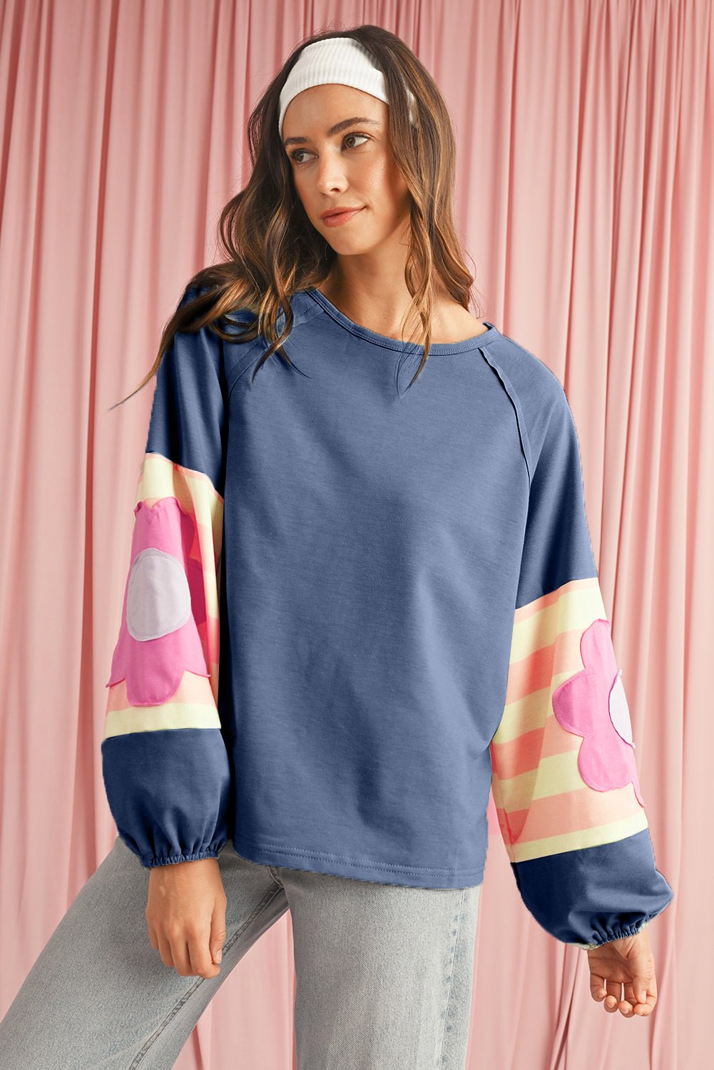 Dune Flower Patchwork Exposed Seam Raglan Sleeve Top