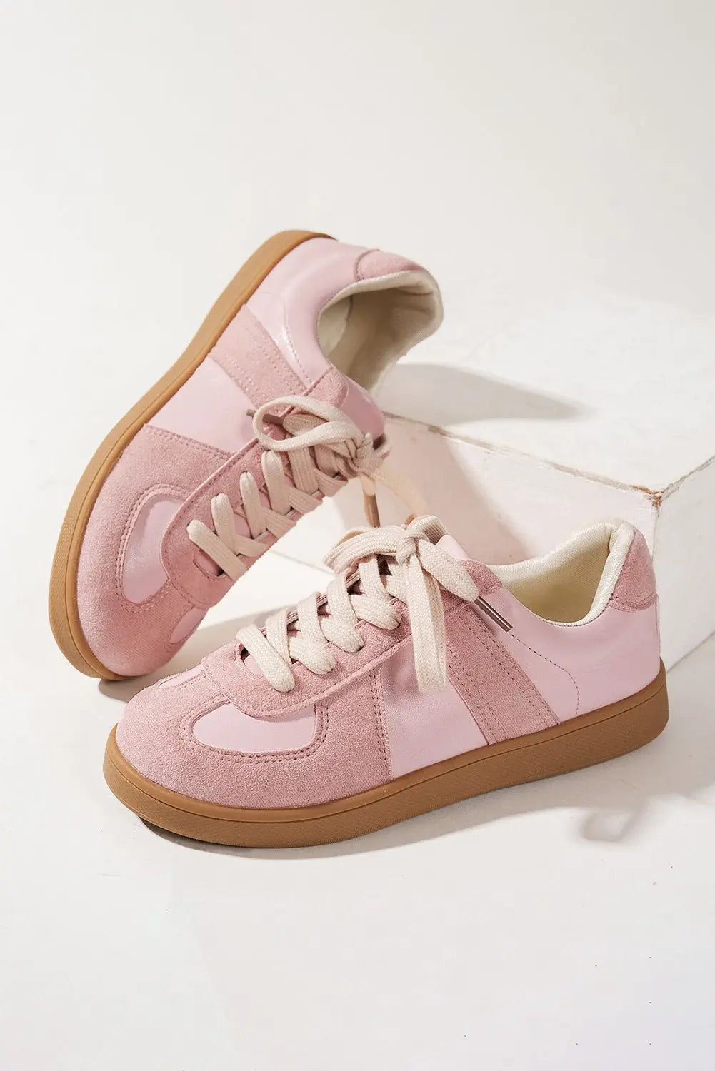 Dusk Blue Two Tone Suede Patched Lace Up Sneakers