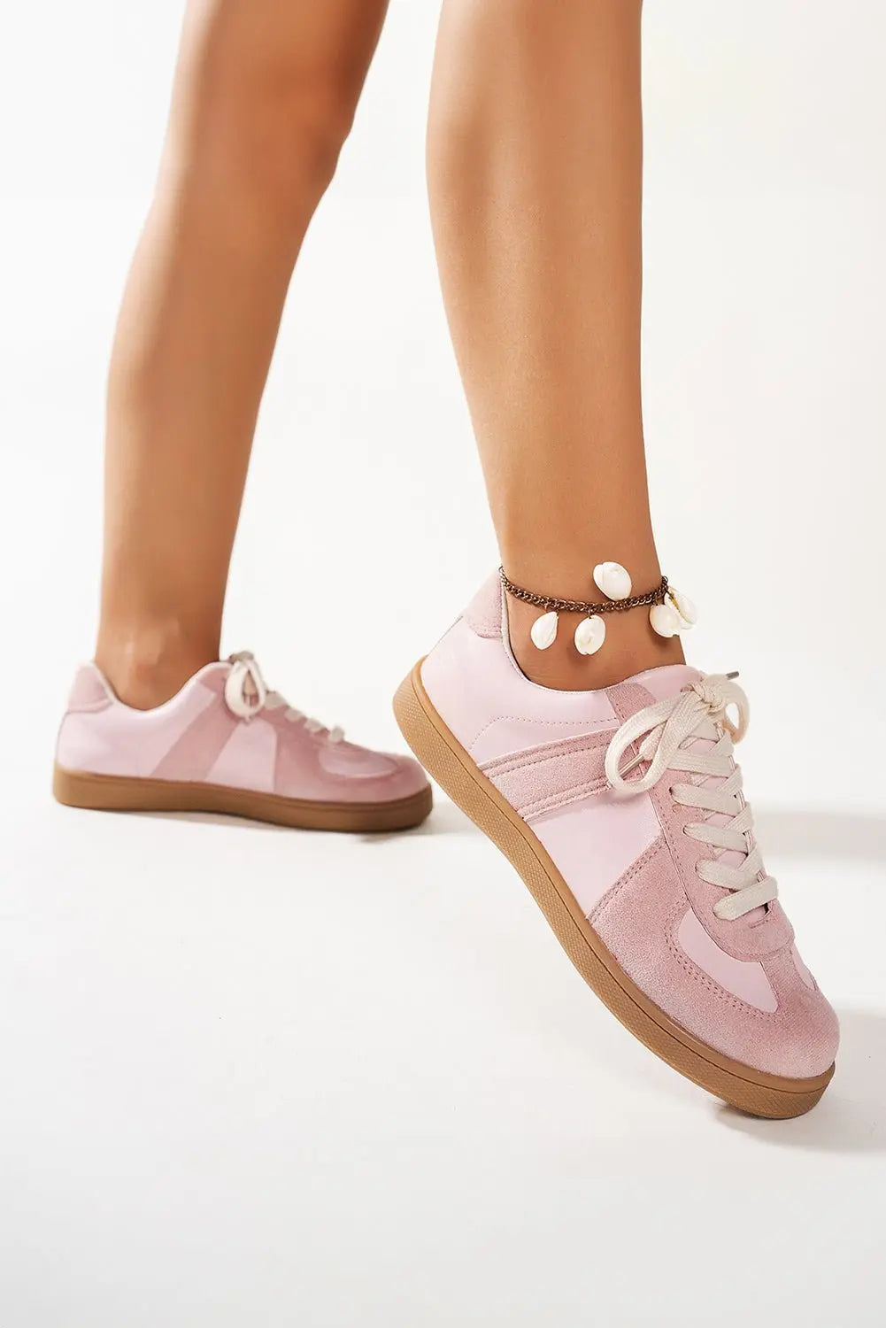 Dusk Blue Two Tone Suede Patched Lace Up Sneakers