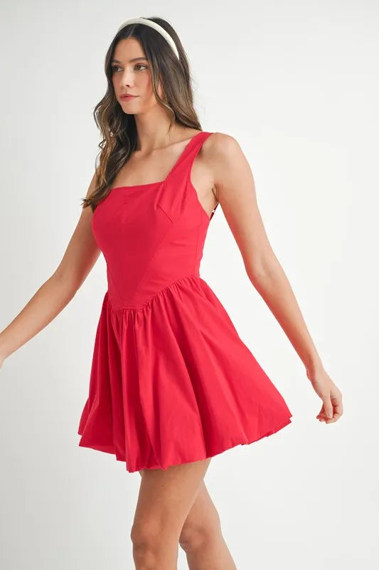 Square Neckline Bubble Mini Dress