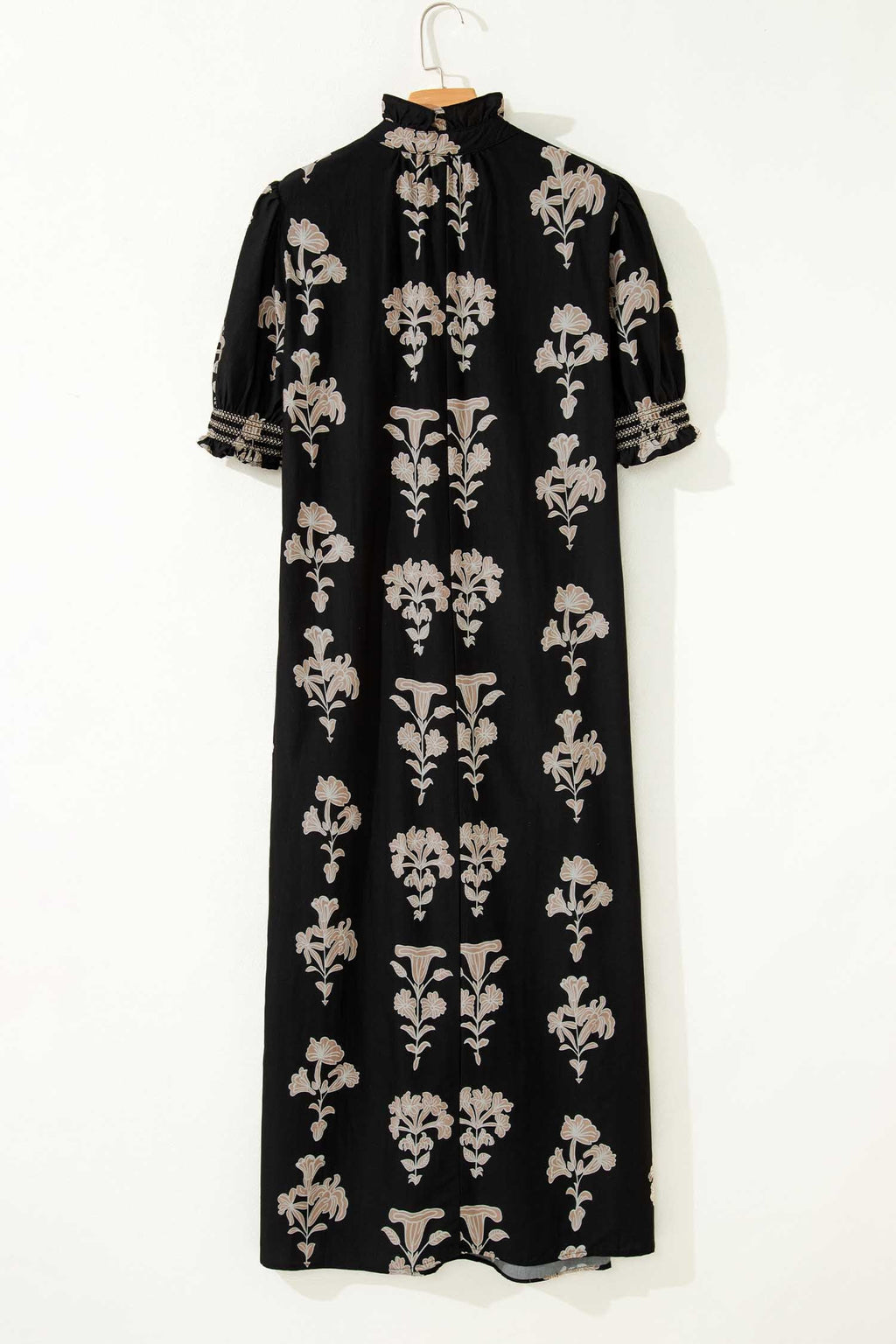 Floral Frilled Collar Puff Sleeve Maxi Dress