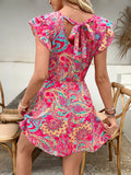 Floral Paisley Print Flutter Sleeve Mini Dress