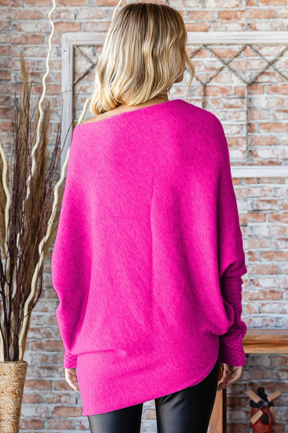 Full Size Asymmetrical Hem Dolman Sleeve Sweater