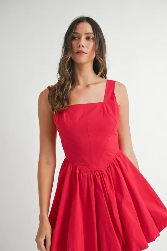 Square Neckline Bubble Mini Dress