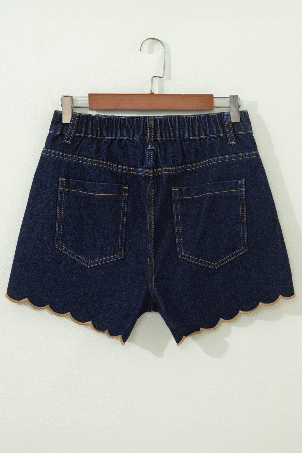 Black Embroidered Scalloped Trim Relaxed Denim Shorts