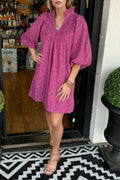 Lace Detail Notched Half Sleeve Mini Dress