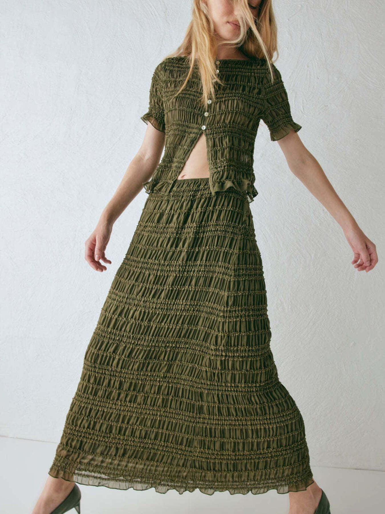 Boho Chic Smocked Top and Maxi Skirt Set