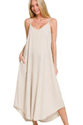 Woven Arc Hem Cami Dress With Flowy Pockets
