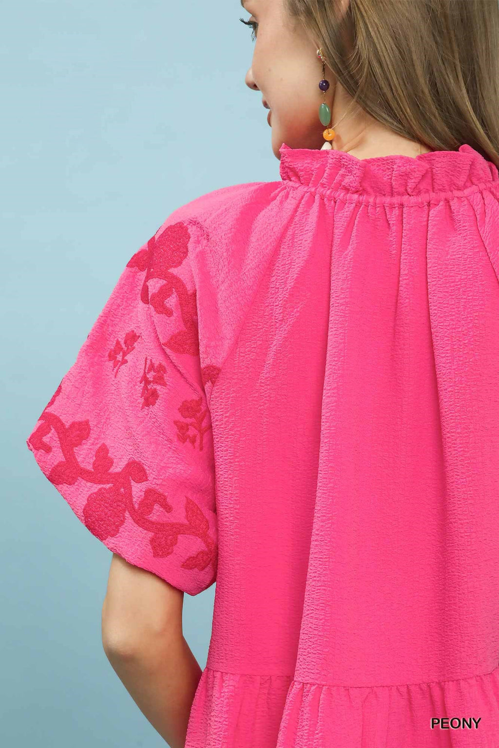 Embroidered Tiered Puff Sleeve Mini Dress