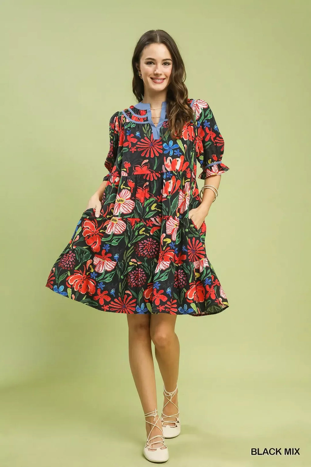 Floral Tiered Puff Sleeve Dress