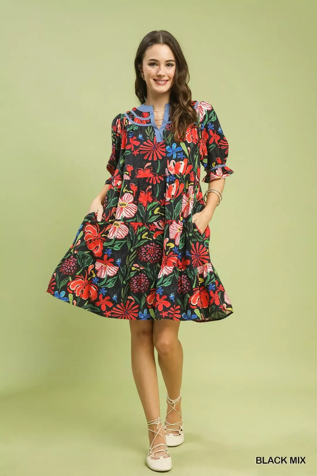 Floral Tiered Puff Sleeve Dress