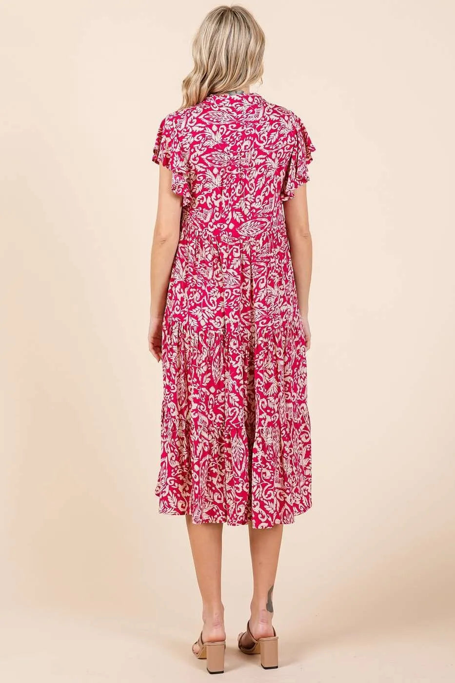 Abstract Print Ruffle Tier Midi Dress