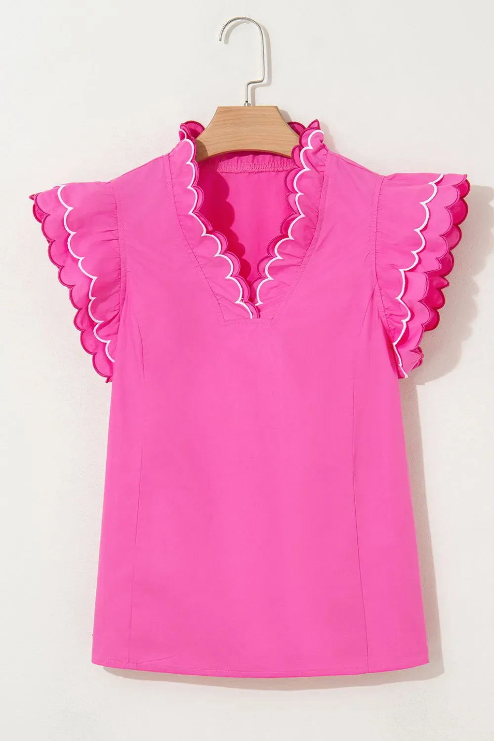 Contrast Scallop Trim Layered Short Sleeve V Neck Blouse