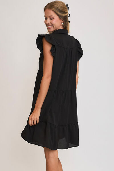 Full Size Johnny Collar Ruffle Cap Sleeve Tiered Dress Plus Size
