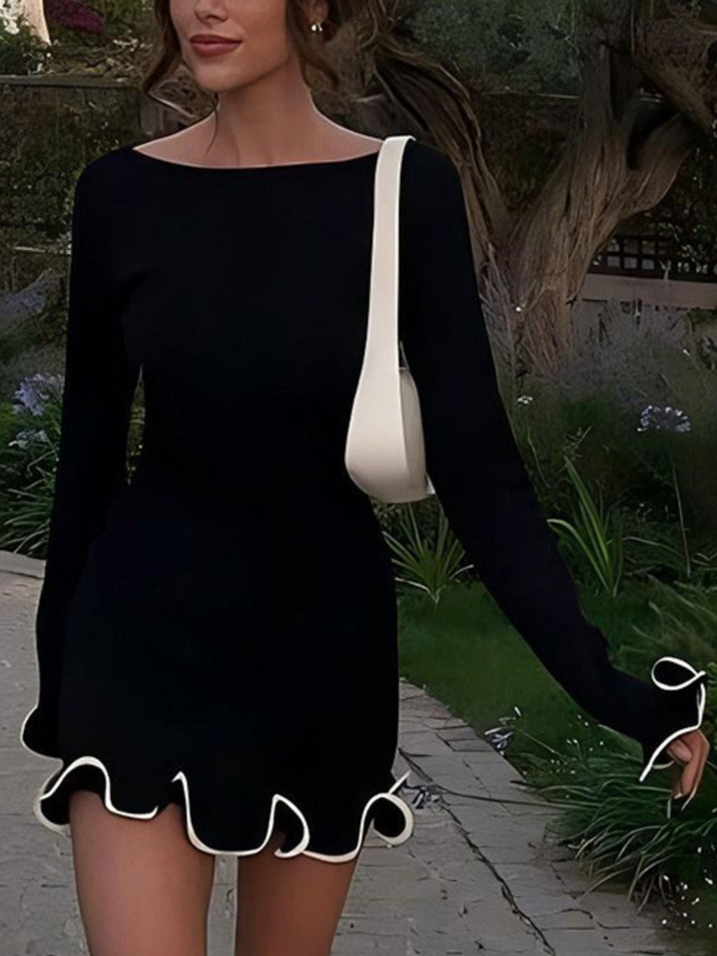 Ruffle Hem Long Sleeve Mini Dress