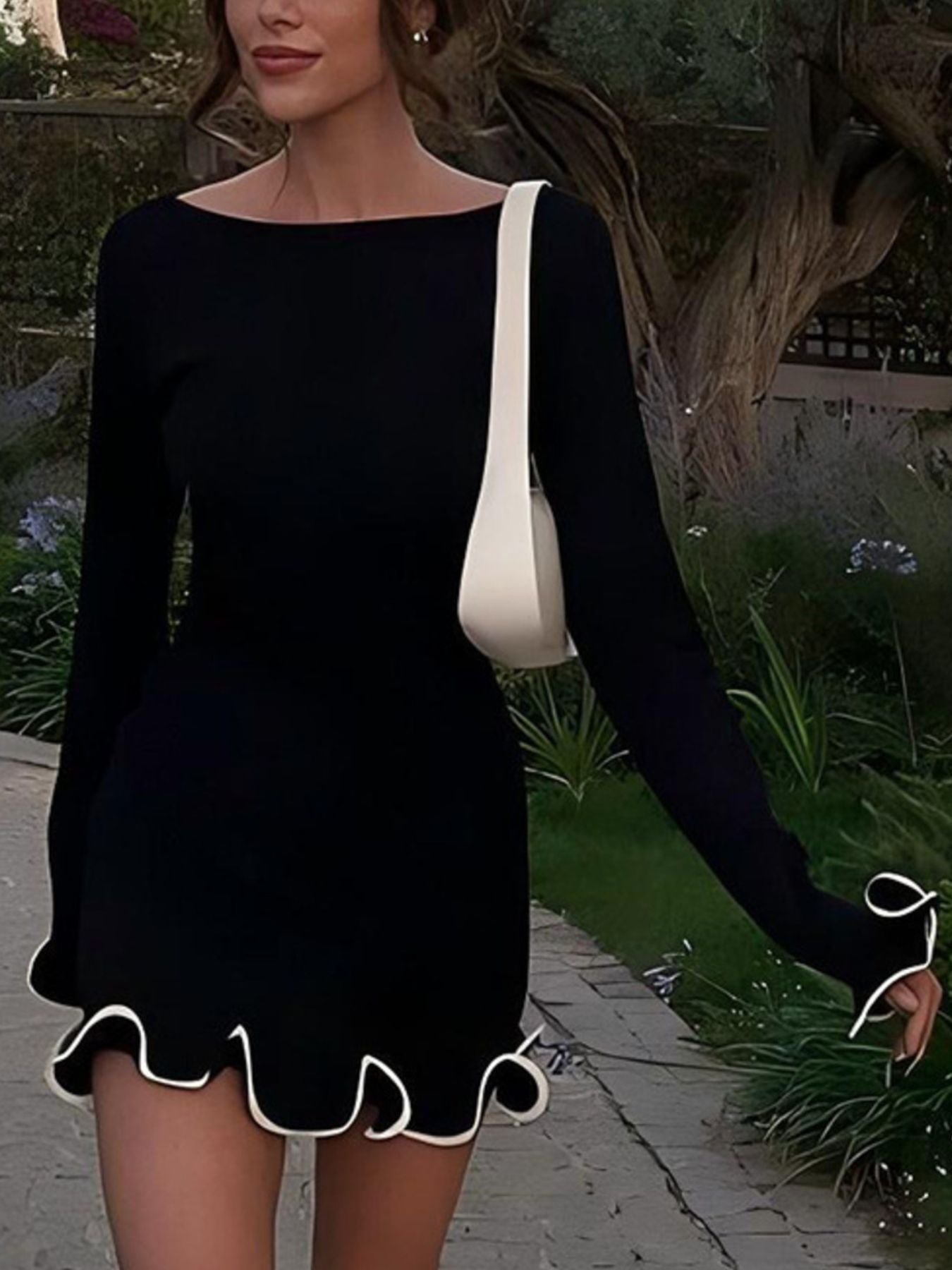 Ruffle Hem Long Sleeve Mini Dress