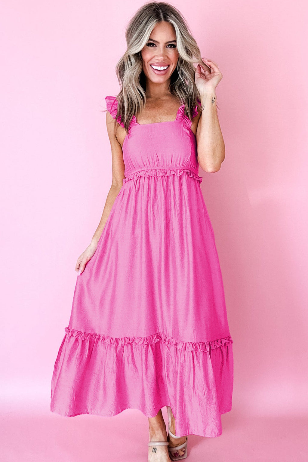 Ruffle Trim Sleeveless Maxi Dress
