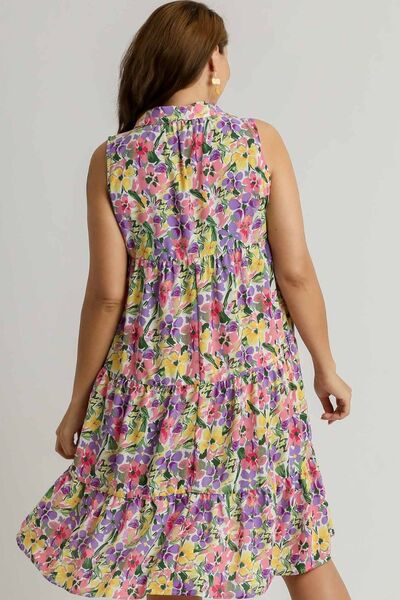 Full Size High-Low Hem Floral Sleeveless Tiered Dress Plus Size