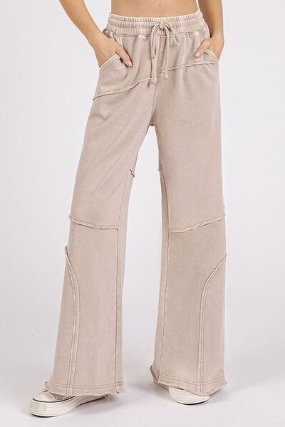 Asymmetric Seam Mineral Wash Elastic Waist Pants
