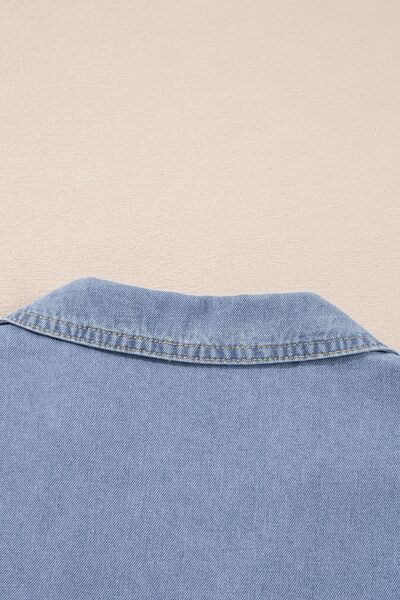 Lapel Neck Cap Sleeve Denim Babydoll Dress