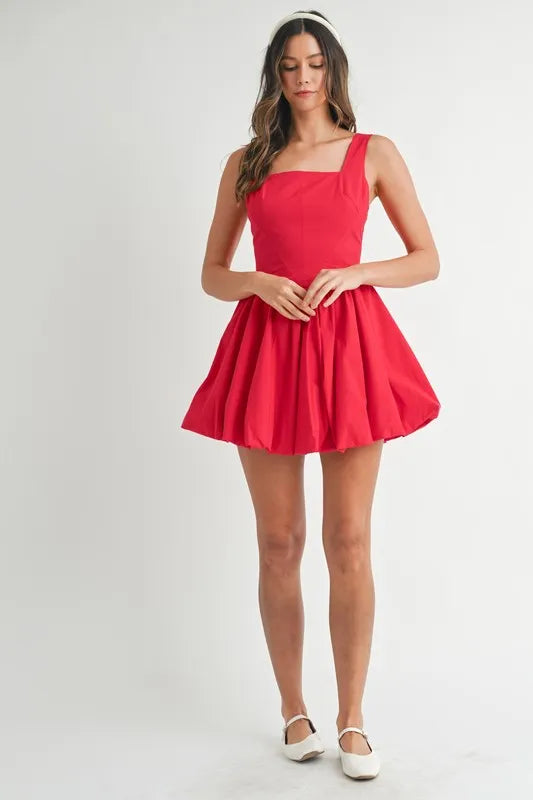 Square Neckline Bubble Mini Dress