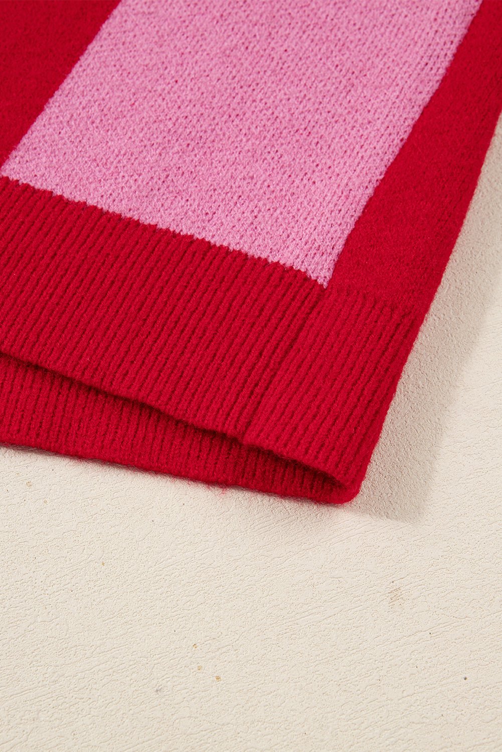 Fiery Red Colorblock Plaid Button Knit Cardigan