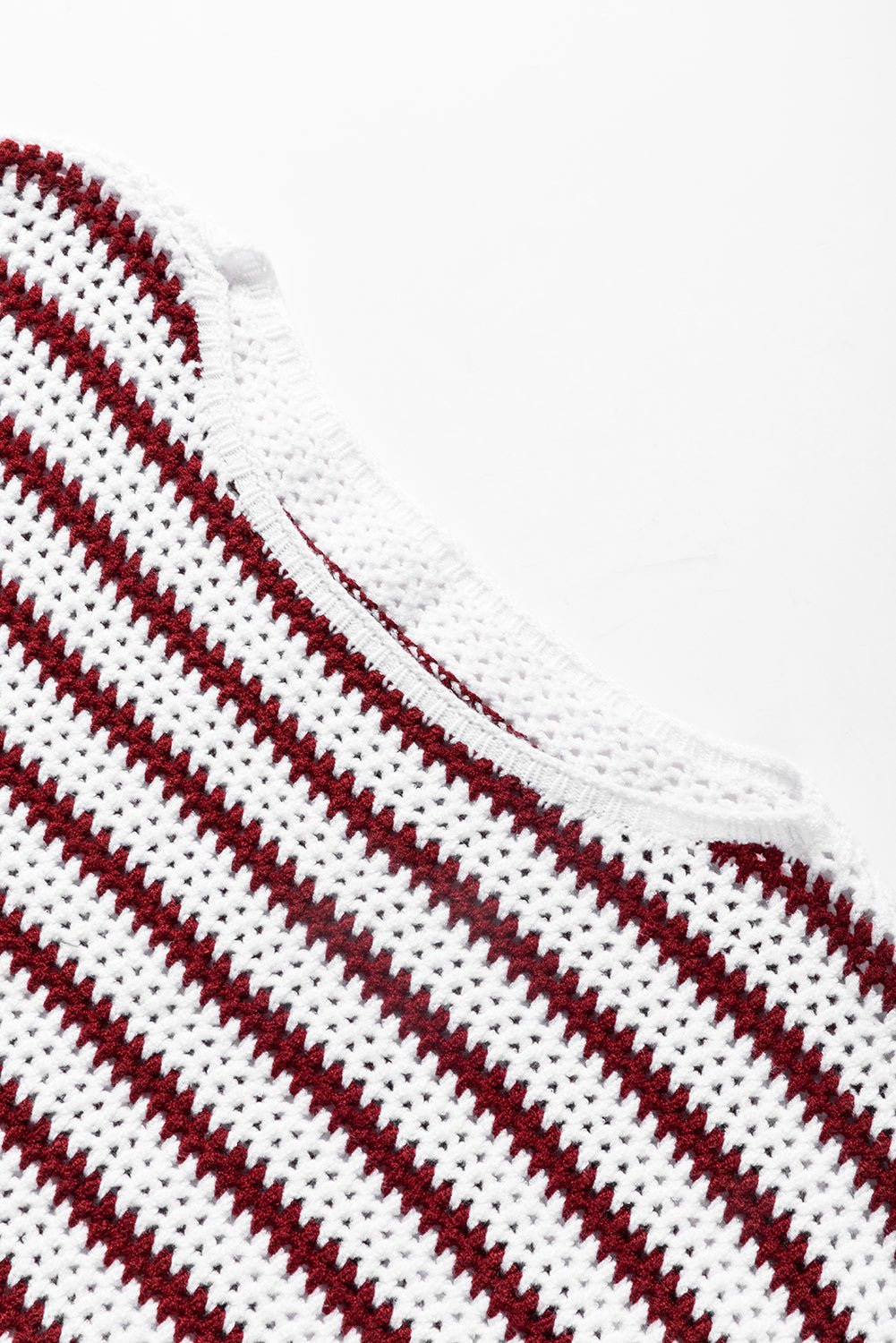 Fiery Red Striped Knit Split Hem Baggy Sweater