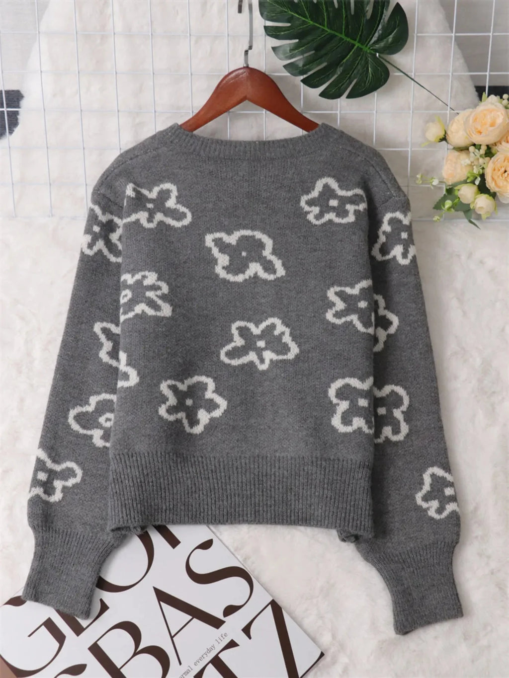Floral Pattern Button-Up Cardigan
