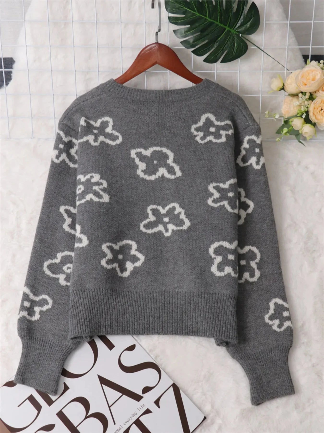 Floral Pattern Button-Up Cardigan
