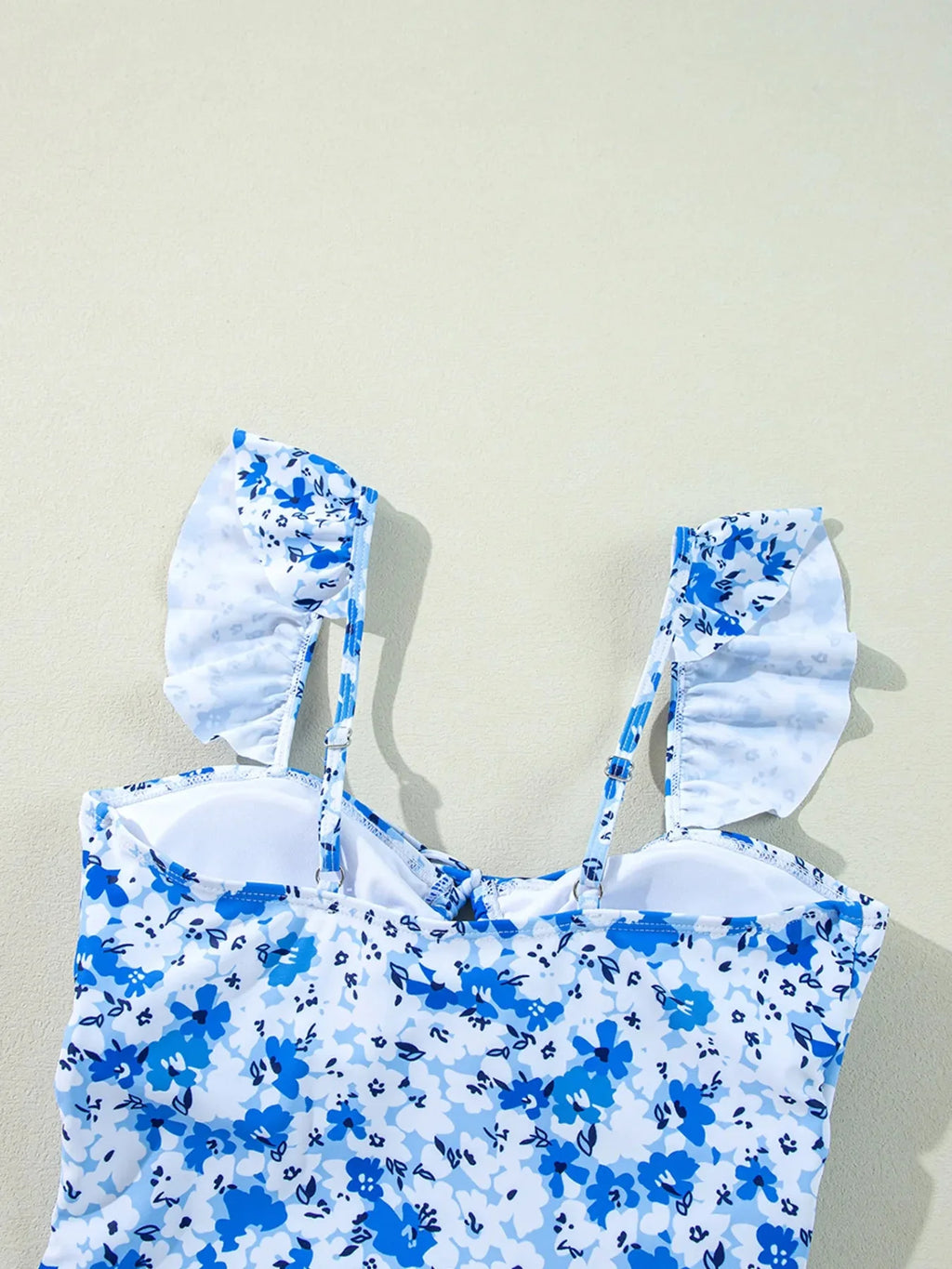 Floral Ruffled Strap Lace-up Hollow Out One Piece Swimsuit