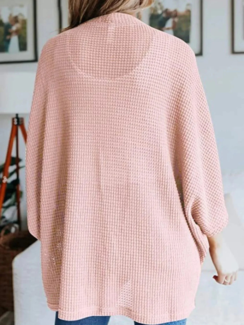 Full Size Open Front Waffle Knit Cardigan Plus Size