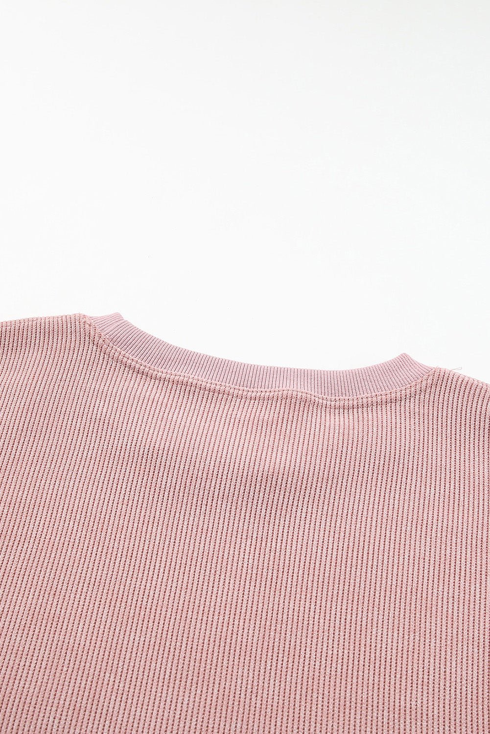 Green Ribbed Round Neck Drop Sleeve Pullover Sweatshirt