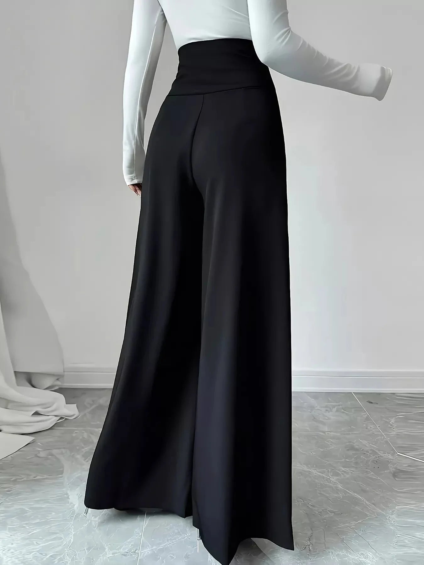 High Waist Wide Leg Button Decor Pants