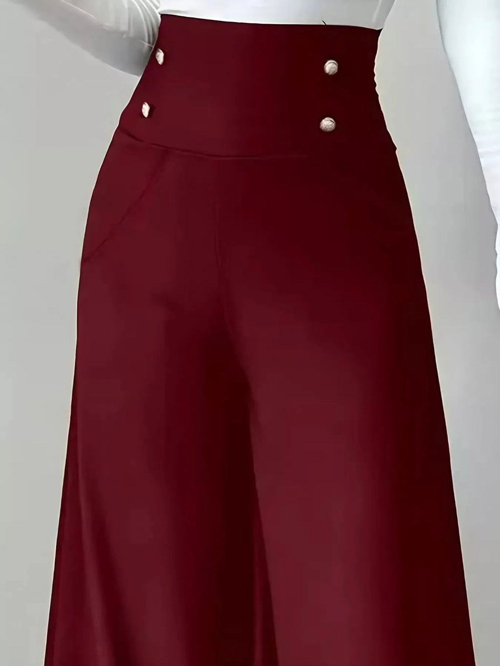High Waist Wide Leg Button Decor Pants