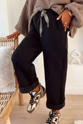 High-Waisted Straight Pants with Drawstring