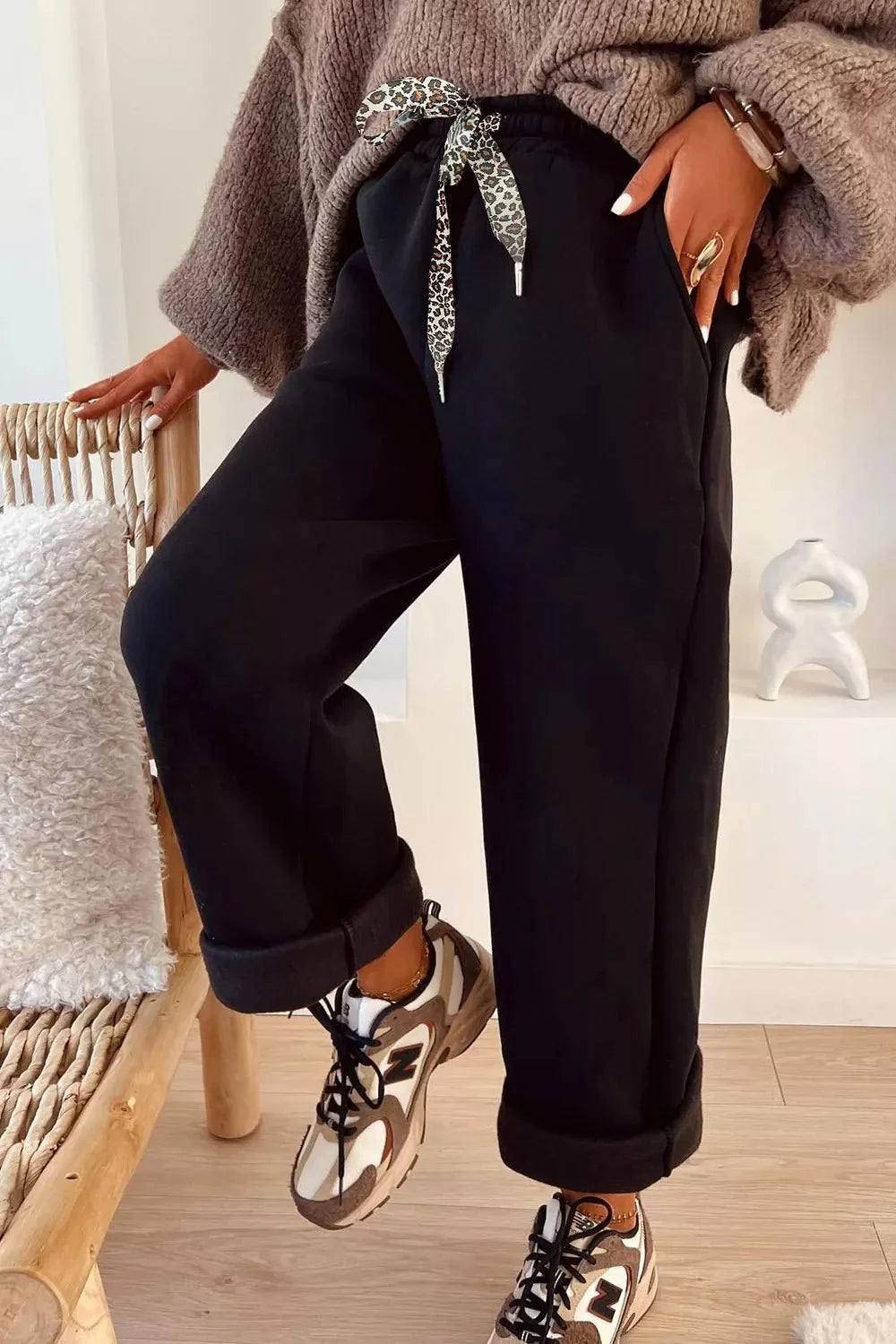 High-Waisted Straight Pants with Drawstring