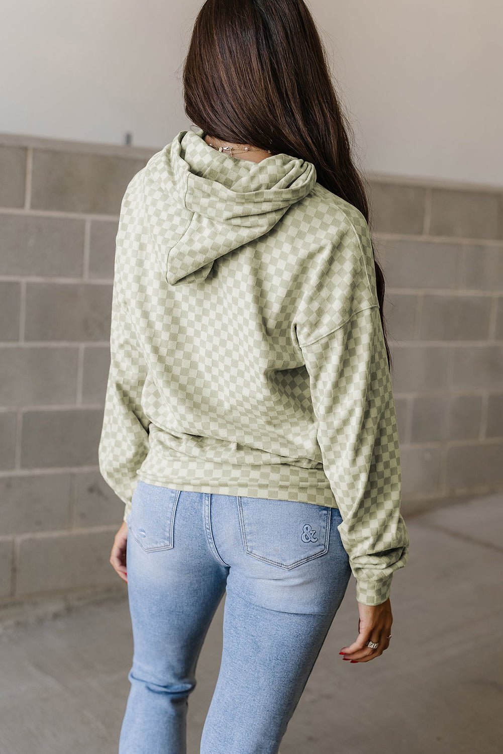 Khaki Checkered Kangaroo Pocket Hoodie