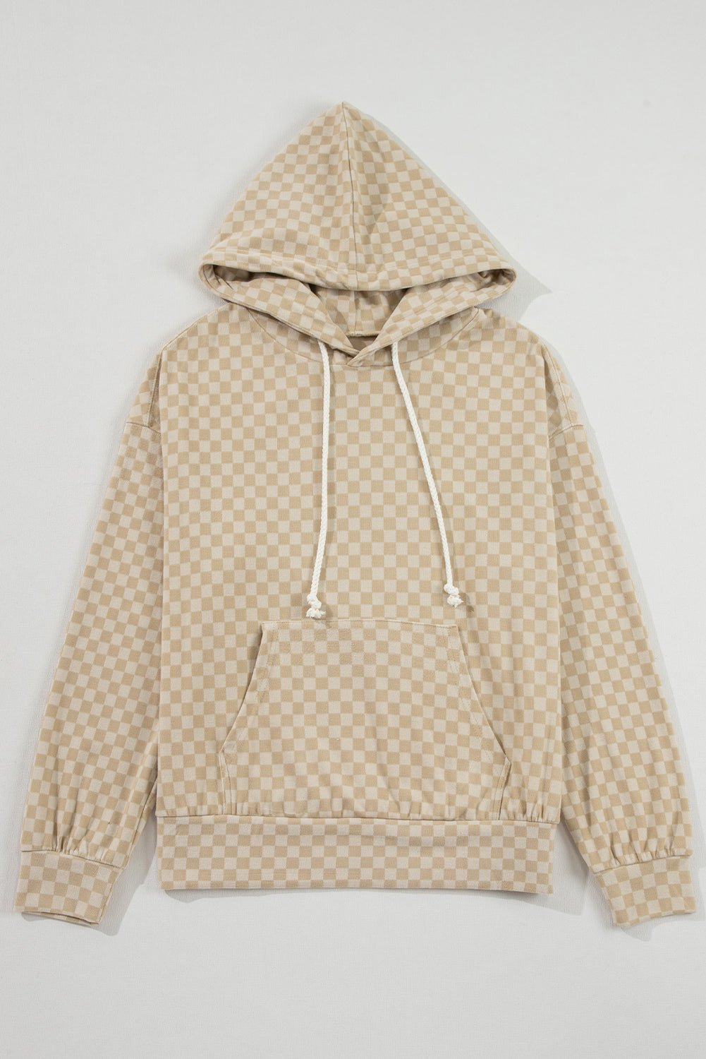 Khaki Checkered Kangaroo Pocket Hoodie